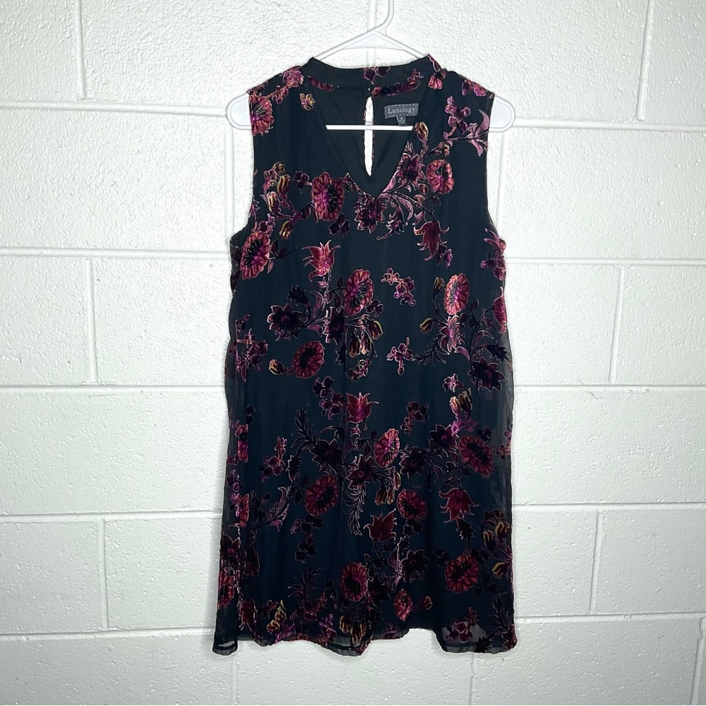 < Luxology Floral Velvet Burnout Mini Dress > - Picture 2 of 5